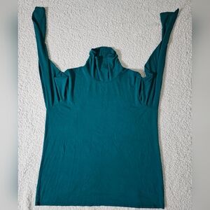Eileen Fisher Teal Turtleneck Tunic Top Size L Long Sleeve